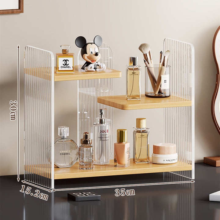 Staggered Two-Tier Acrylic Vanity Display Shelf with Floating White Boards