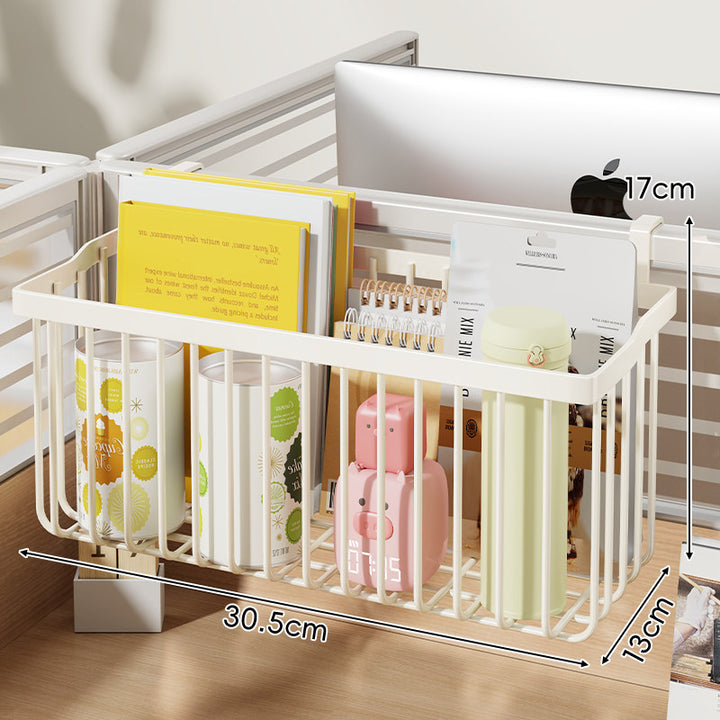 Clamp-On Desk Partition Hanging Multi-Compartment Metal Storage Caddy