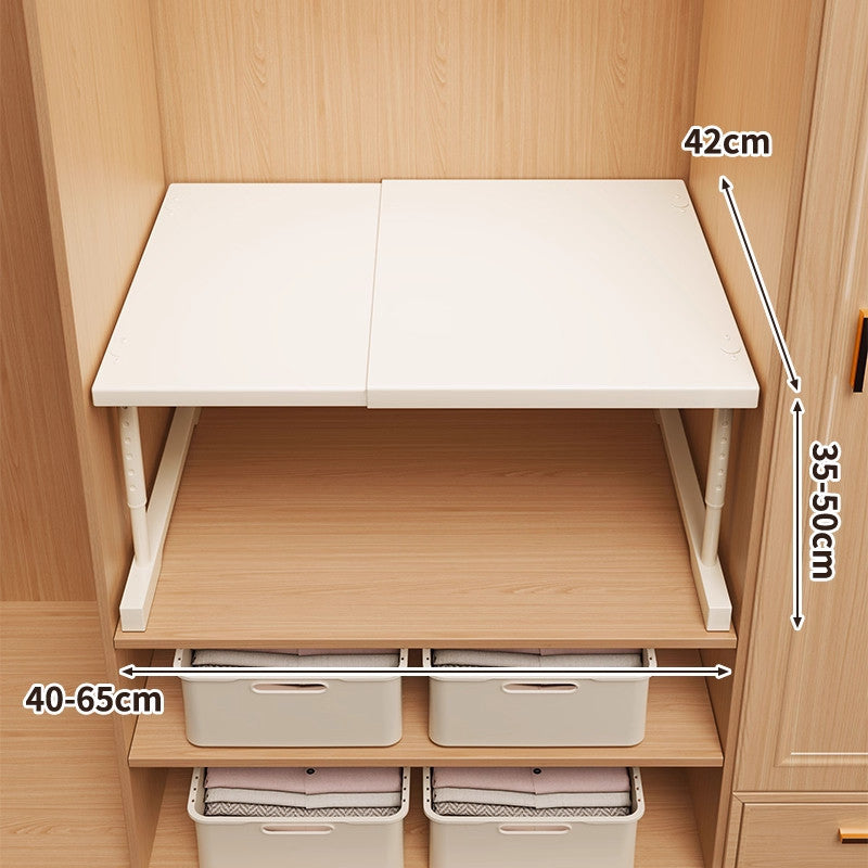 Adjustable Foldable Wardrobe Shelf Organizer with Height-Adjustable Support