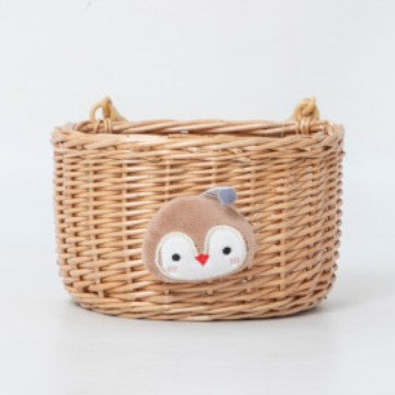 Handwoven willow basket with animal motif