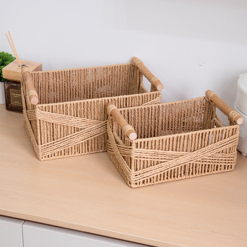 Handcrafted storage basket made of braided natural material