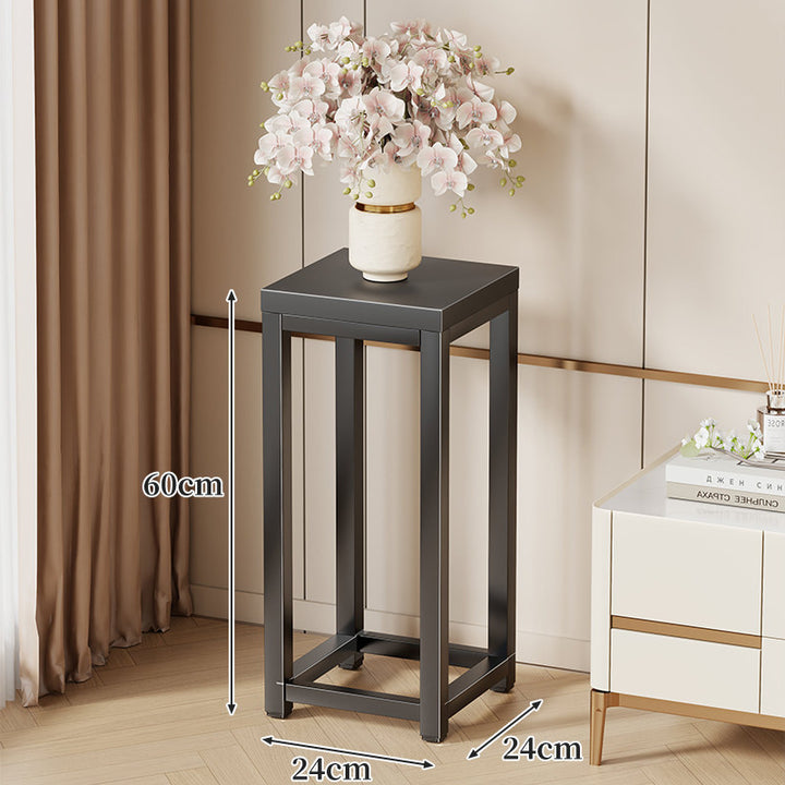 Tall Marble-Top Decorative Plant Pedestal with Slim Metal Frame