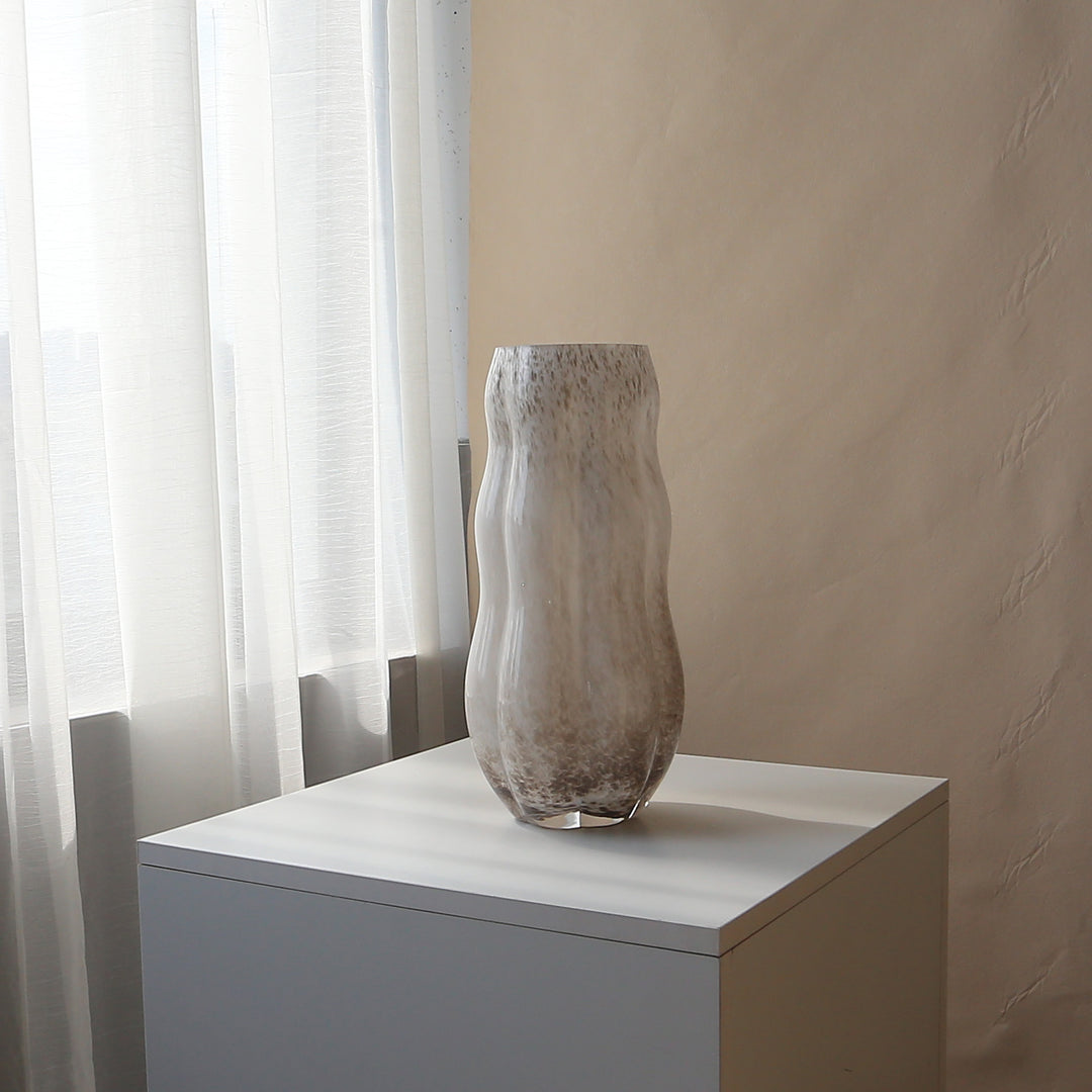 Handcrafted Speckled Textured Glass Tabletop Accent Vase with Curved Bulb Silhouette