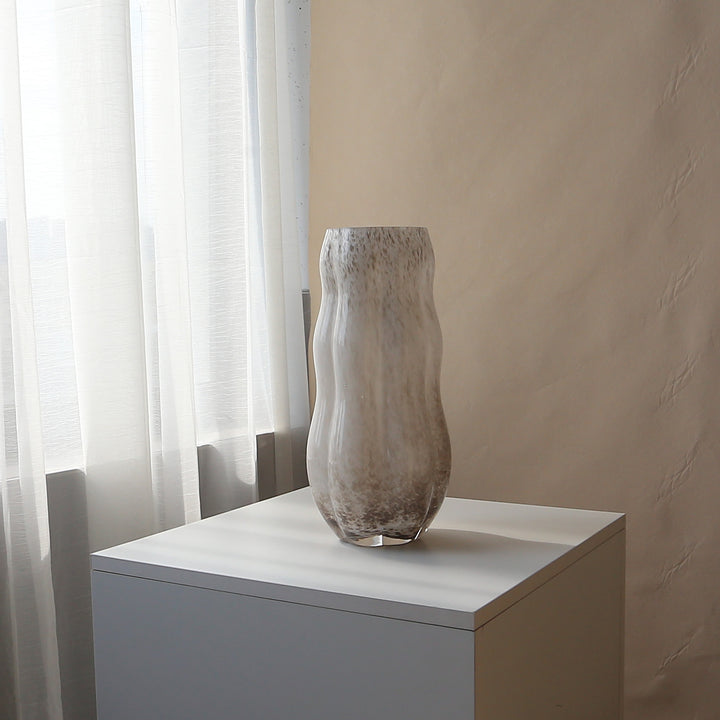Handcrafted Speckled Textured Glass Tabletop Accent Vase with Curved Bulb Silhouette