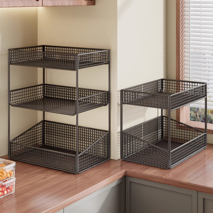 Compact Three-Tier Wire-Mesh Countertop Canister & Spice Organizer