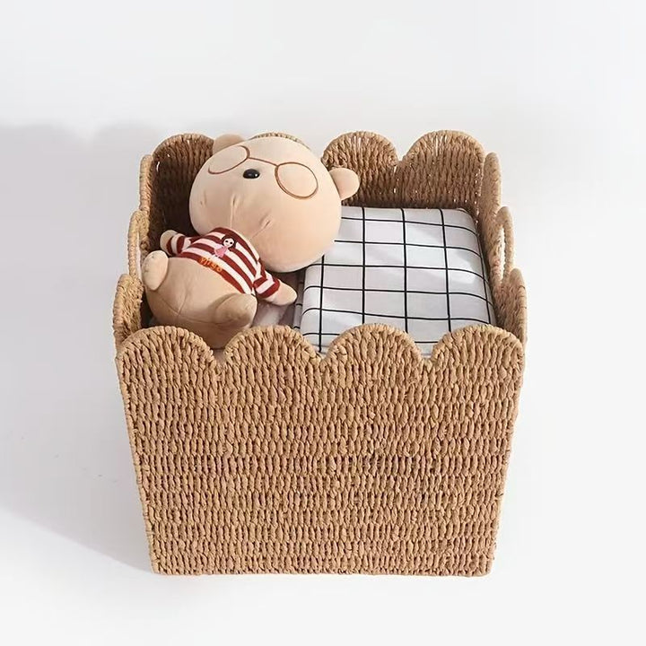 Decorative storage basket made of natural material