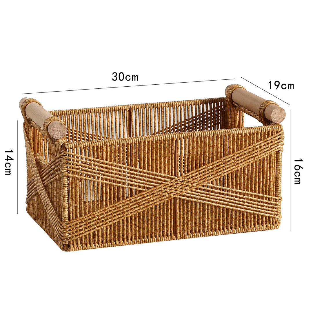 Handwoven Decorative Storage Basket With Wooden Handles