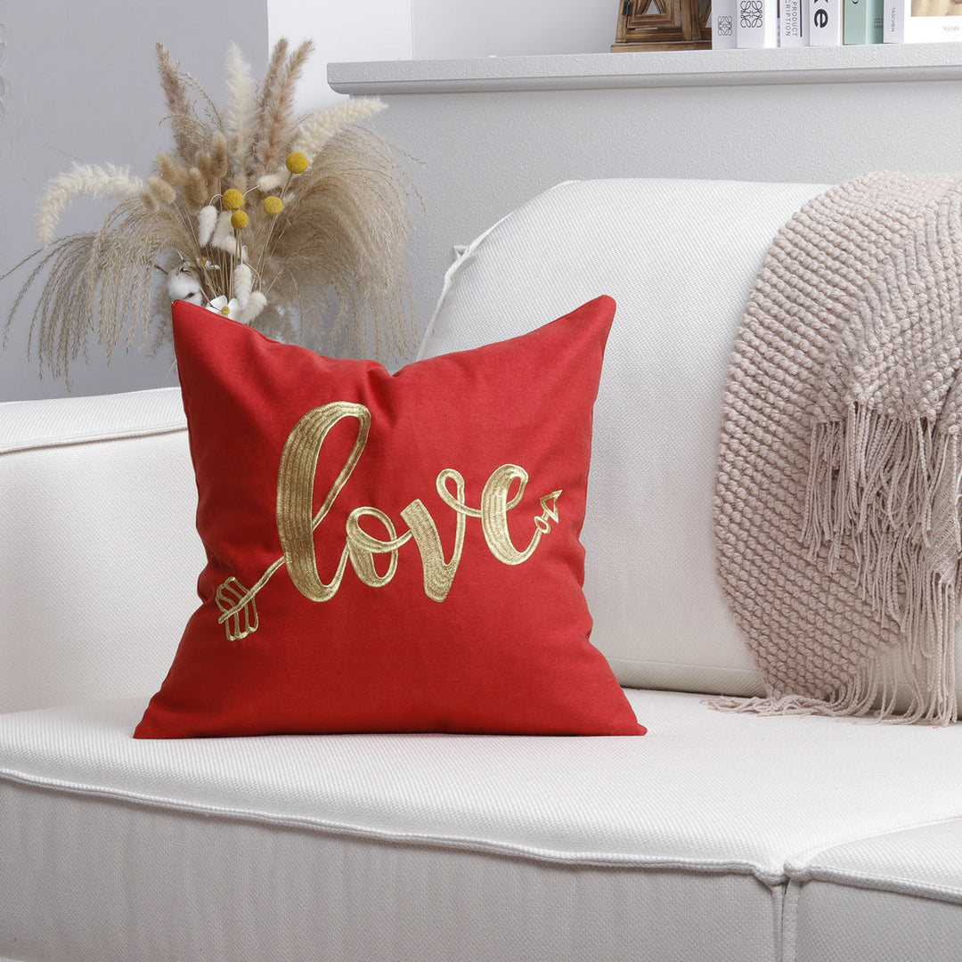 Plush Heart Appliqué Tassel Corner Decorative Throw Pillow Cover