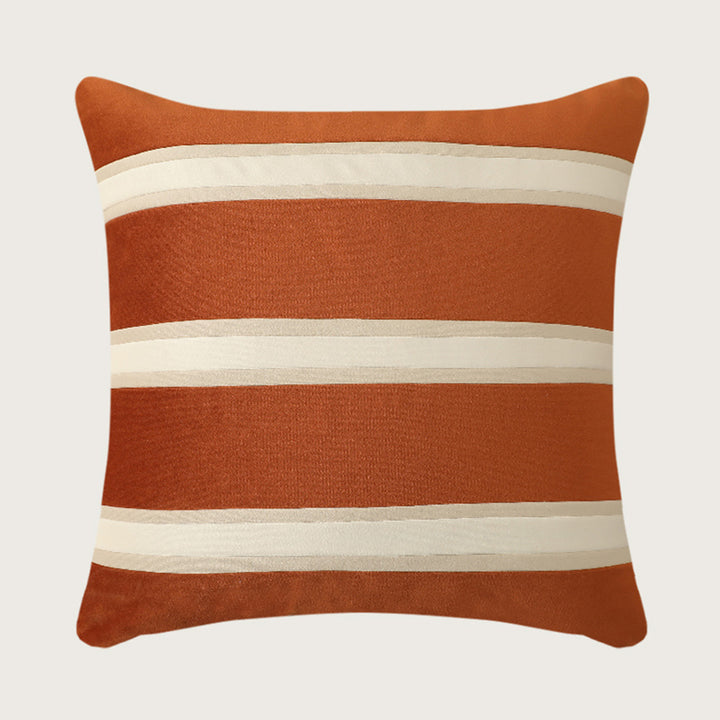 Square velvet decorative pillow with woven stripes and concealed zipper