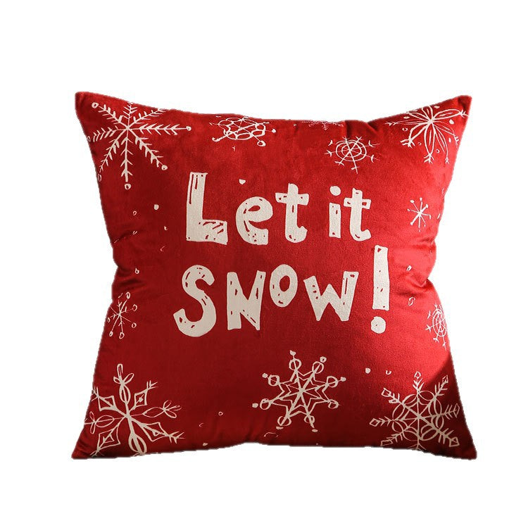 Festive Velvet Square Throw Pillow Cover with Snowman Seasonal Script