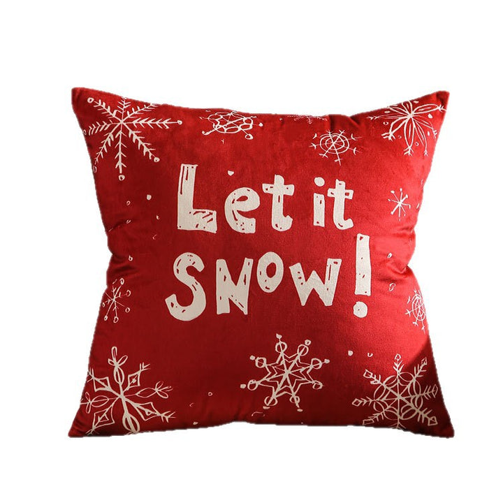 Festive Velvet Square Throw Pillow Cover with Snowman Seasonal Script