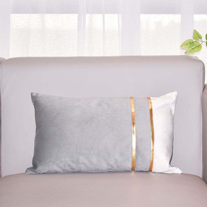 Rectangular Velvet-Blend Lumbar Cushion Cover with Dual Metallic Gold Bands
