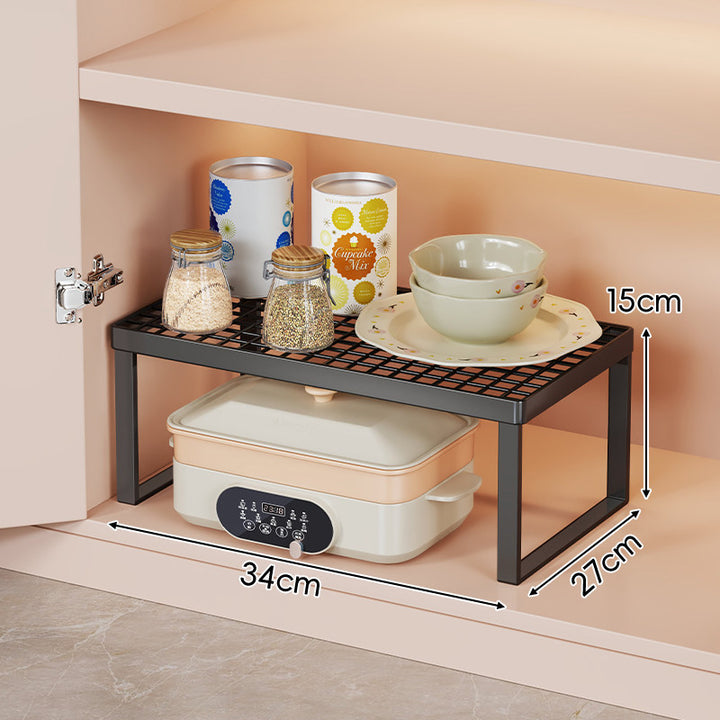 Low-Profile Metal Grid Cabinet Shelf Riser Organizer