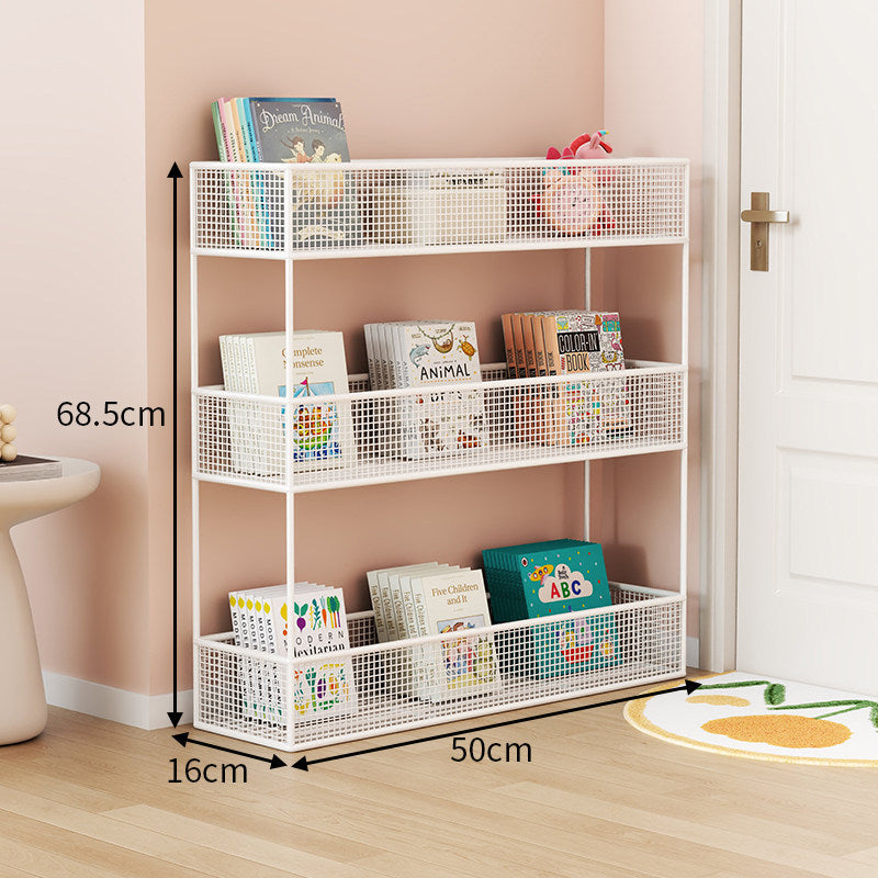 Industrial Metal Mesh Four-Tier Narrow Bookshelf Organizer