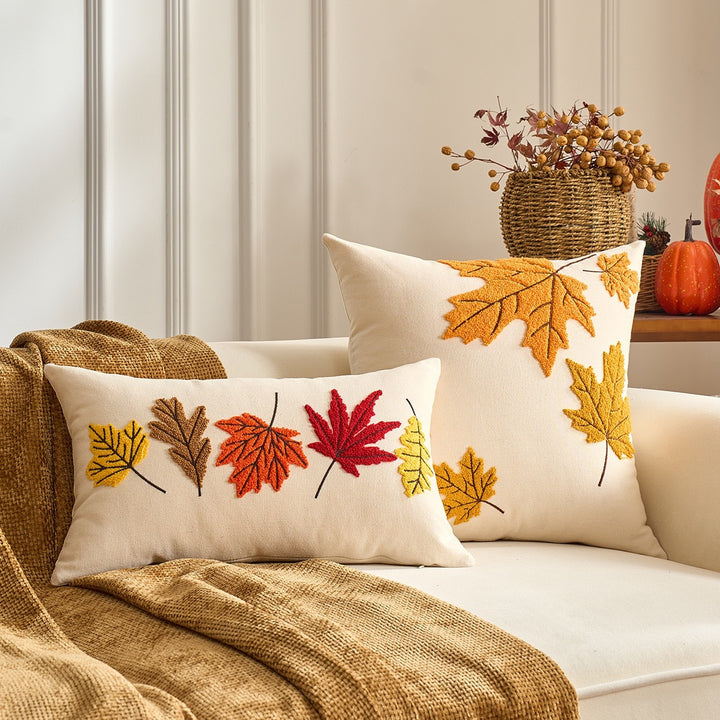 Embroidered Leaf Motif Cushion