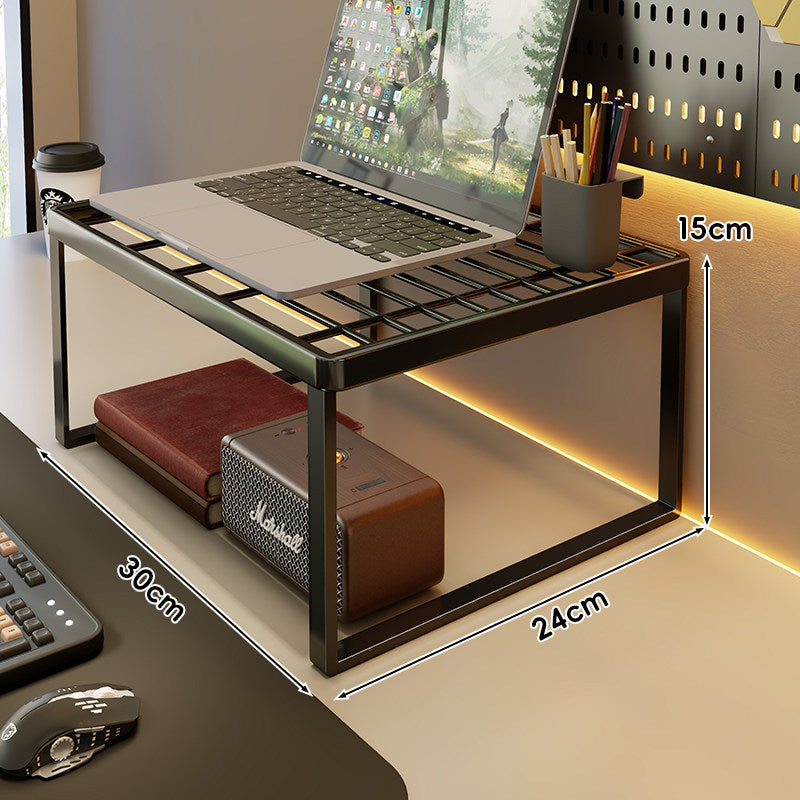 Ventilated Metal Grid Laptop & Monitor Riser with Under-Storage Shelf