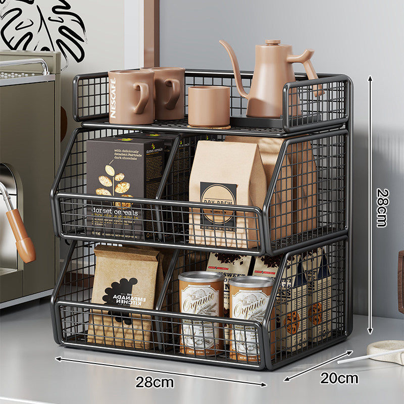Stackable Two-Tier Wire Mesh Countertop Pantry Organizer with Tilt-Front Bins