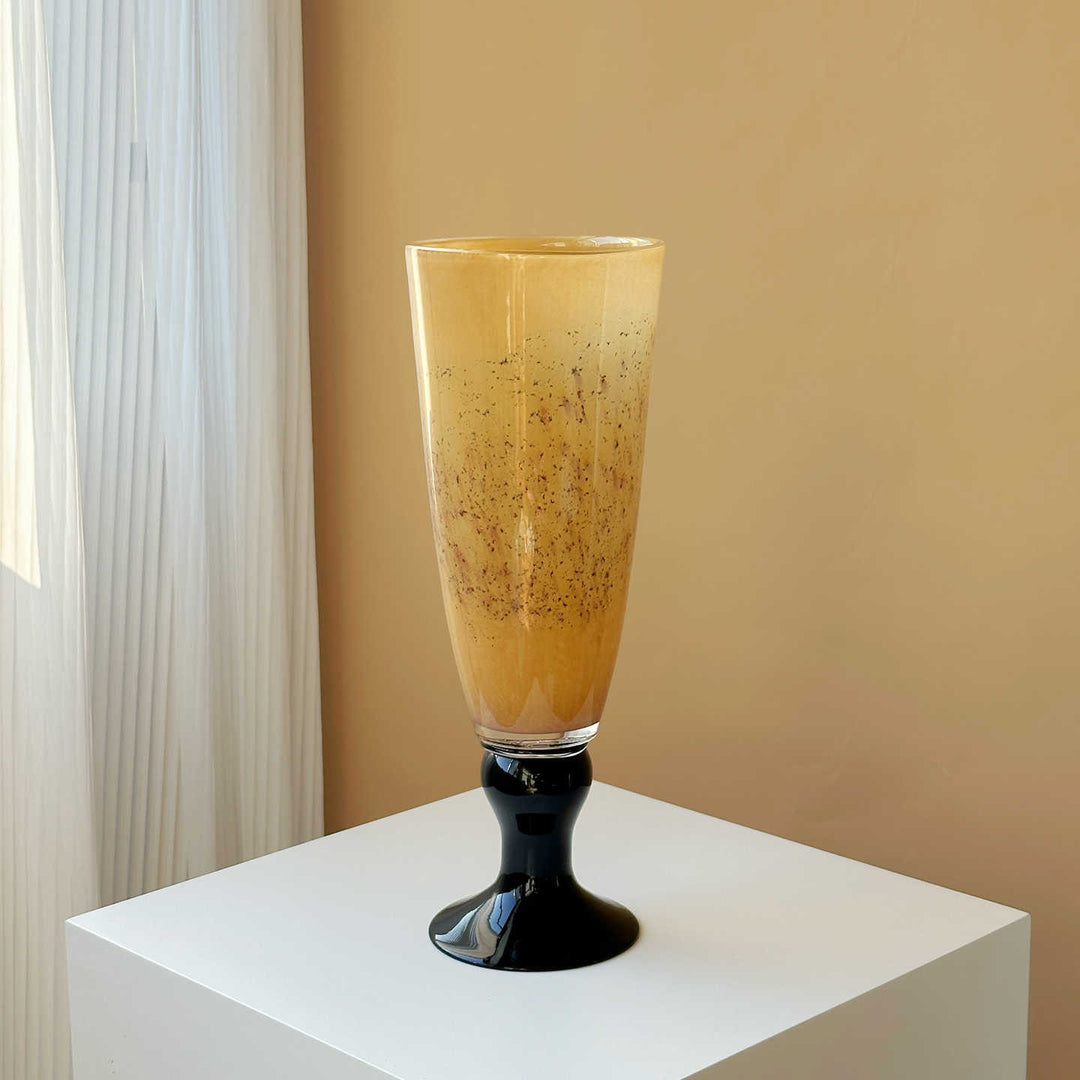 Speckled Art Glass Tall Pedestal Decorative Vase