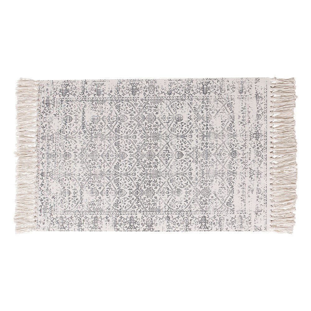 Woven vintage rug runner with fringes and oriental used look