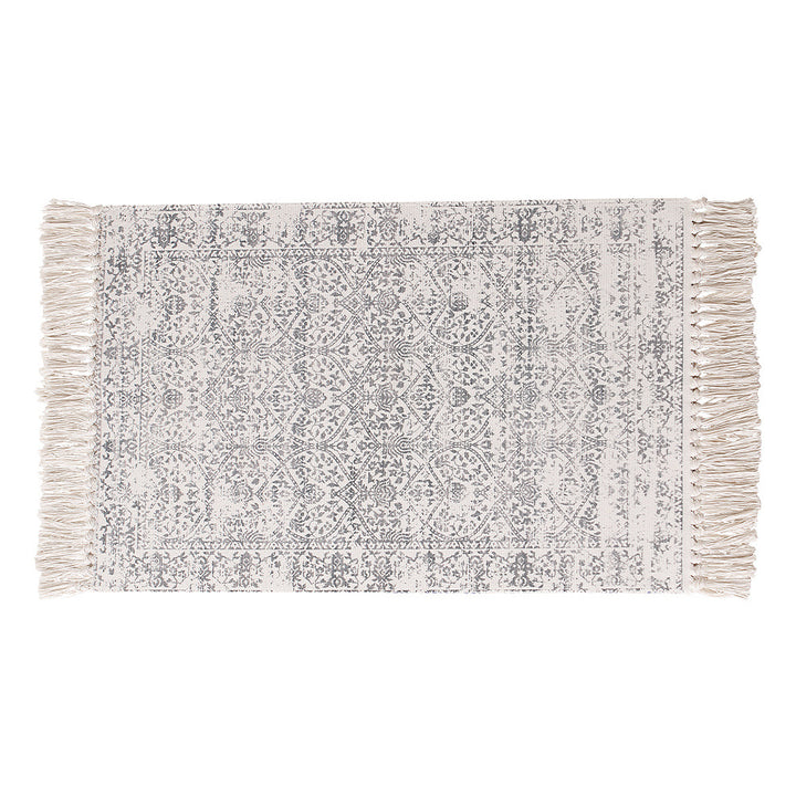 Woven vintage rug runner with fringes and oriental used look