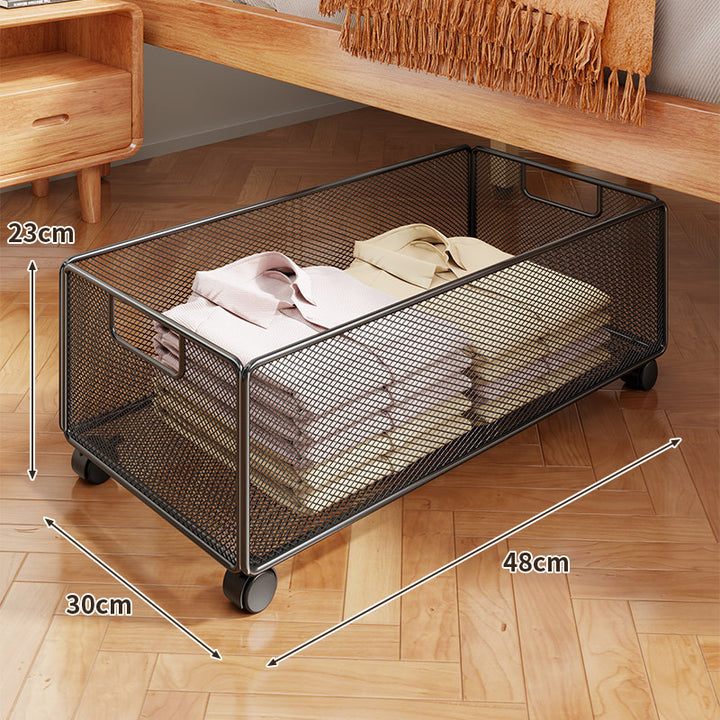 Underbed Low-Profile Metal Mesh Storage Drawer on Casters