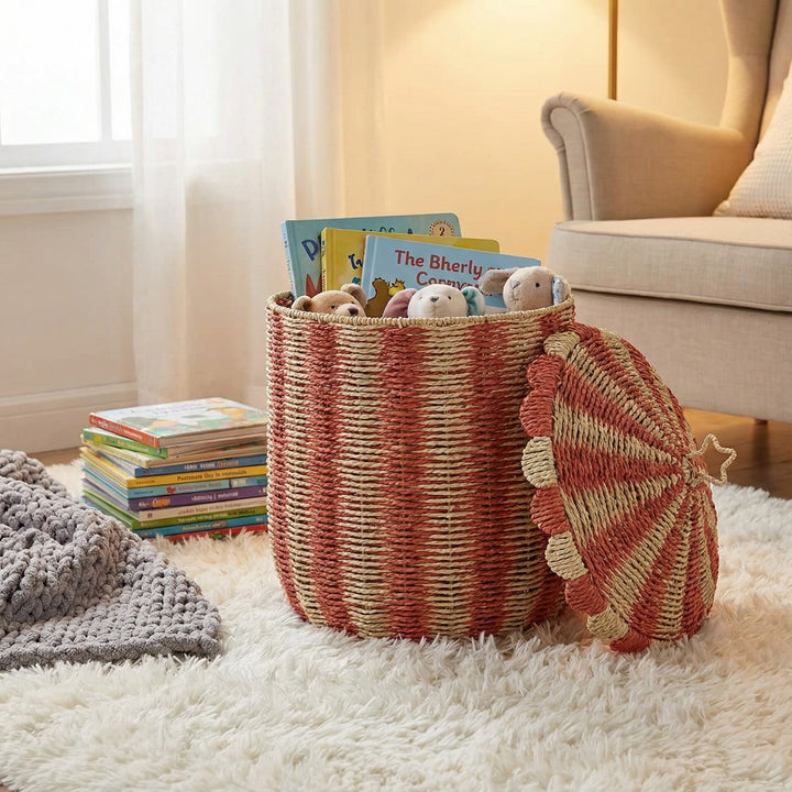 Basket with lid and decorative design