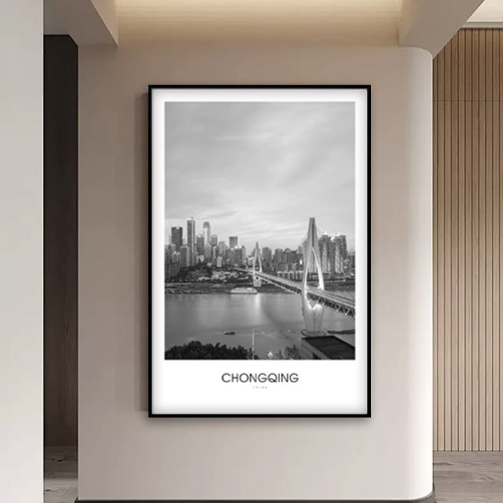 Framed Black and White London Cityscape Art Print
