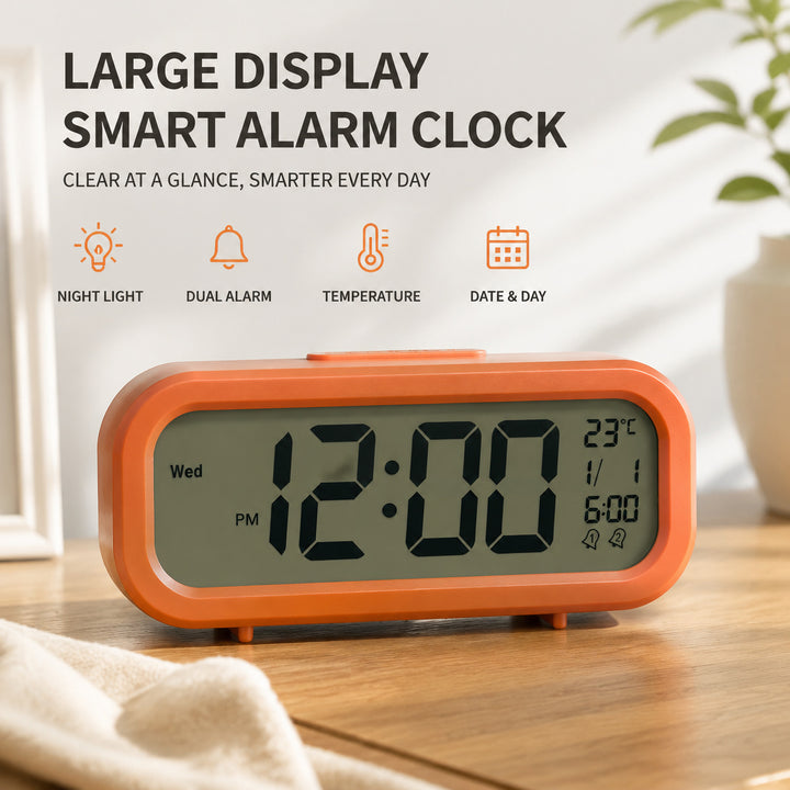 Digital alarm clock with temperature sensor and large LED display
