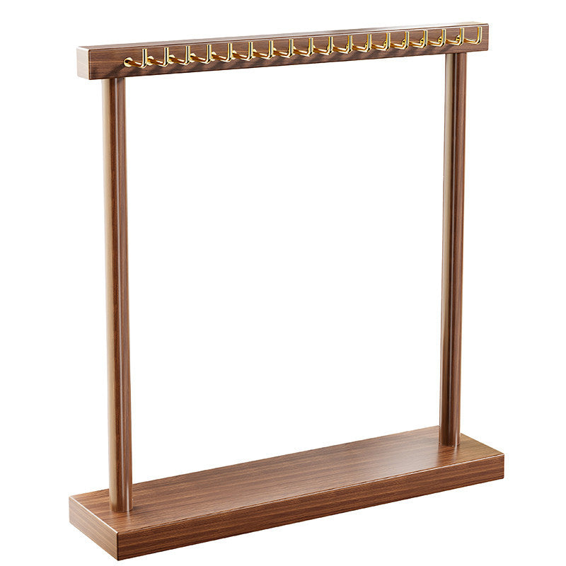 Wooden Vertical Necklace and Bracelet Display Stand with Multiple Hooks and Weighted Base