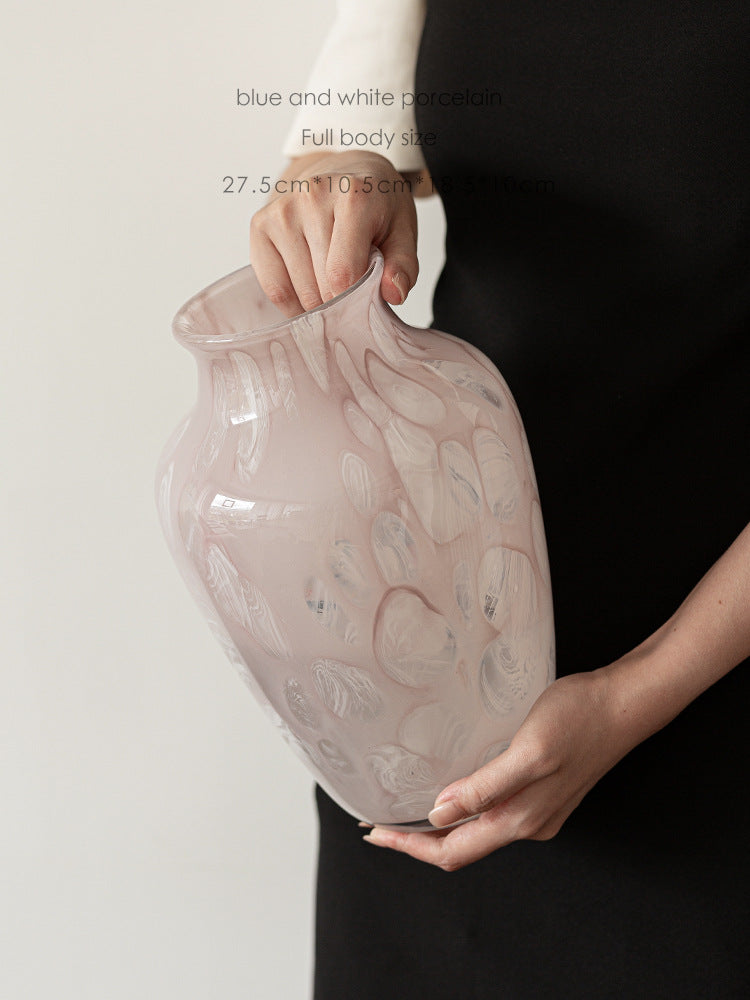 Hand-blown Swirled Art Glass Table Vase with Graduated Neck and Bulbous Body