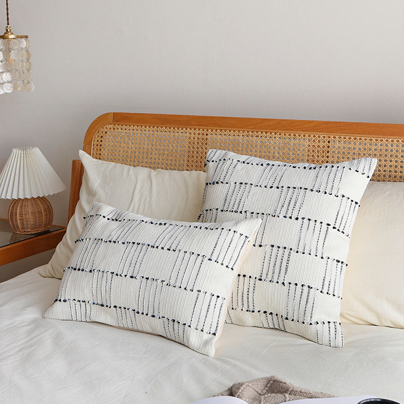 Handwoven cotton cushion cover with striped relief structure and concealed zipper