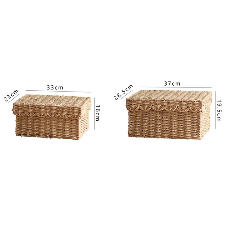 Storage basket with lid and reed design