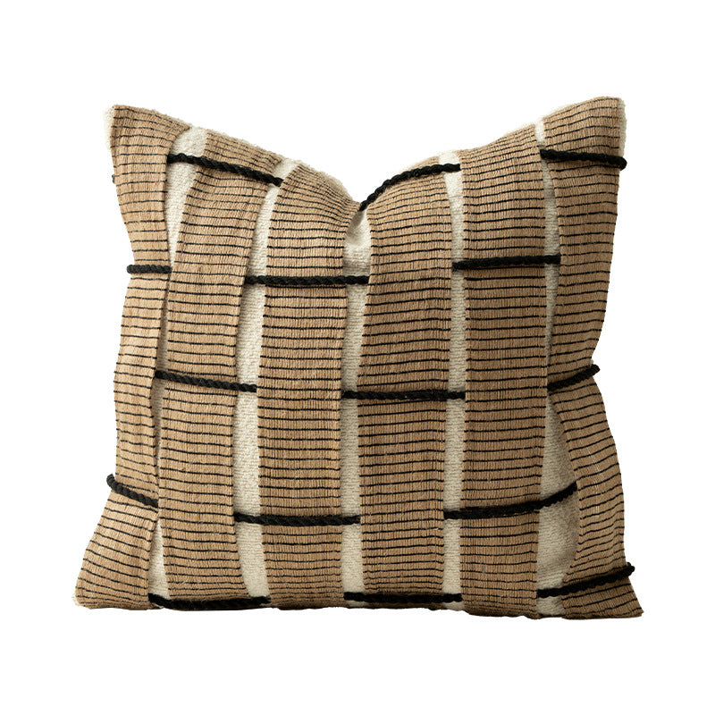 Decorative cushion cover made of woven cotton blend with structured checkered look