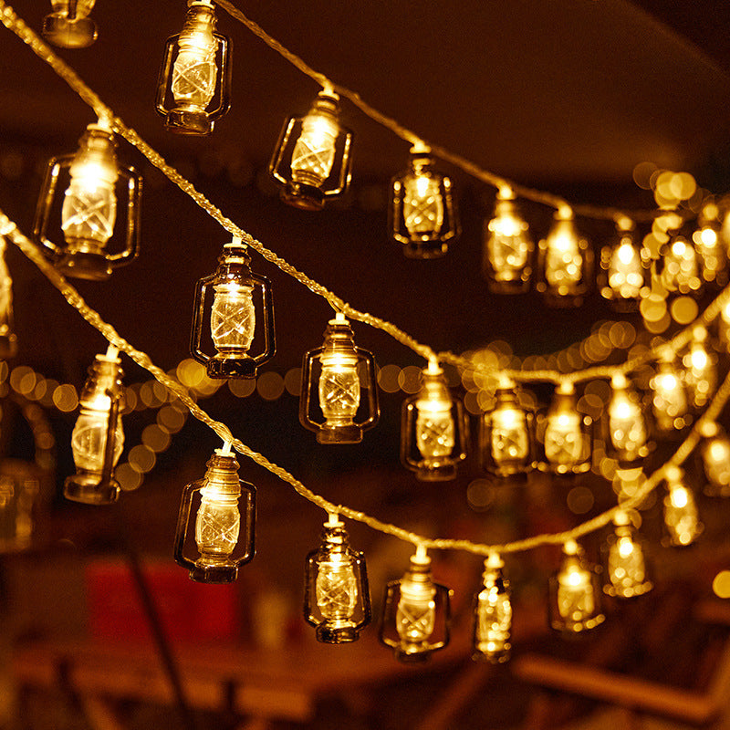 Decorative string lights with nostalgic lanterns