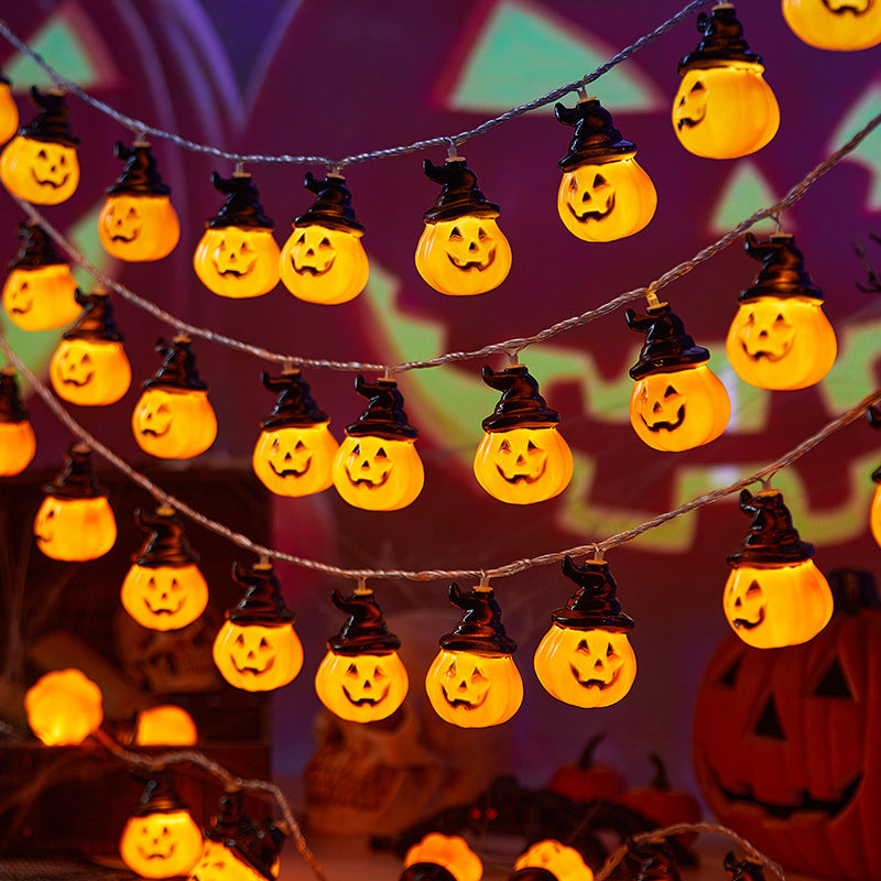 Decorative Halloween string lights with pumpkin motifs