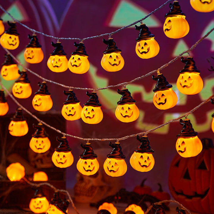 Decorative Halloween string lights with pumpkin motifs