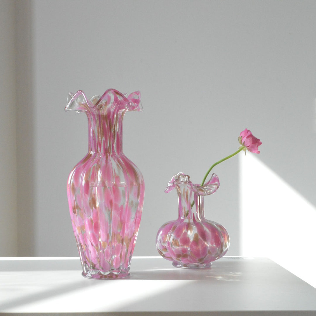 Hand-Blown Ruffled-Lip Iridescent Bulb Vase