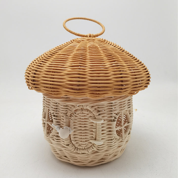 Playful storage basket in mushroom design