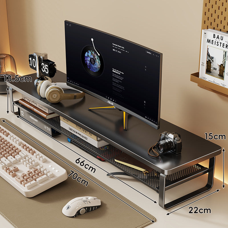 Minimalist Elevated Monitor Stand with Mesh Under-Shelf Storage