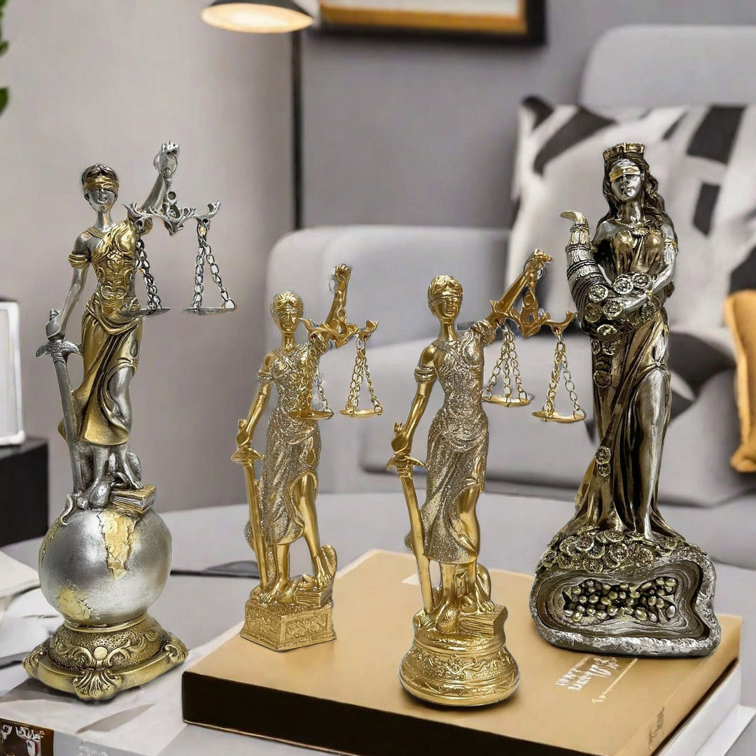 Elegant statue of Justitia in artistic details