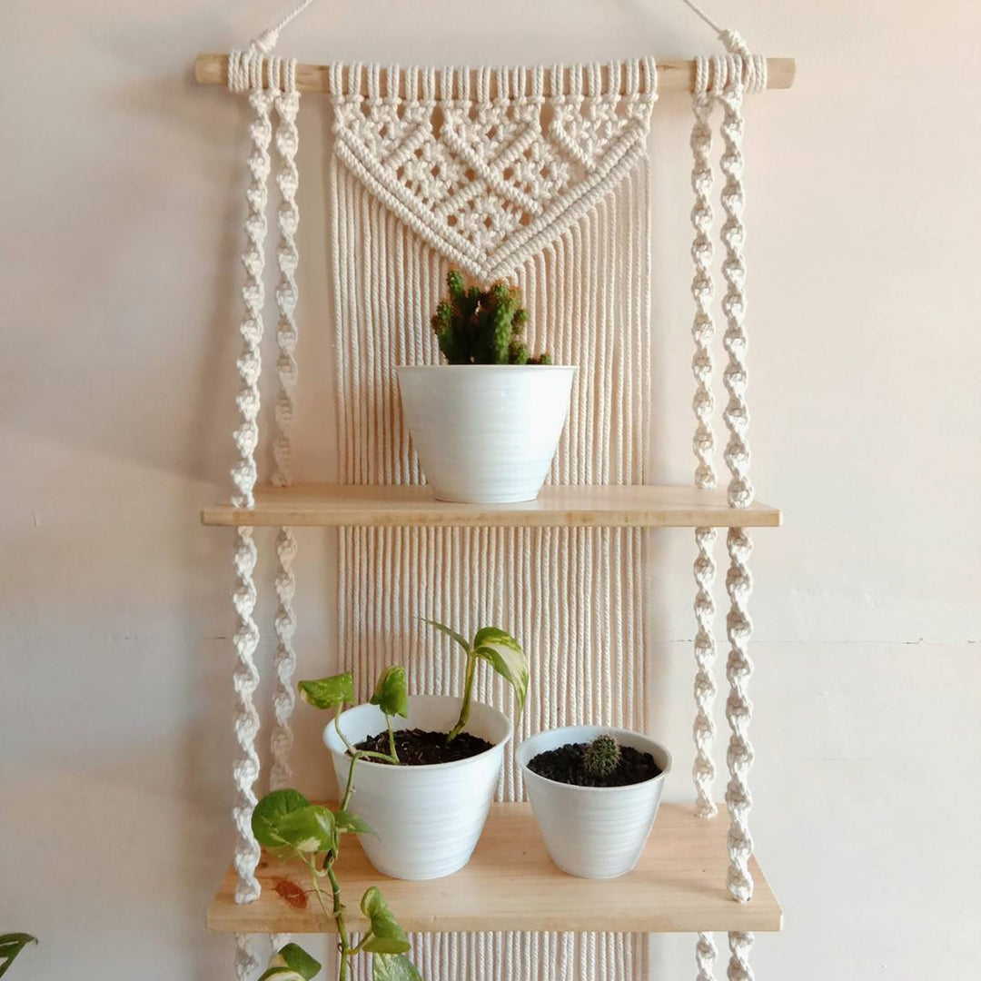 Macrame Plant Shelf with Decorative Hanging Design