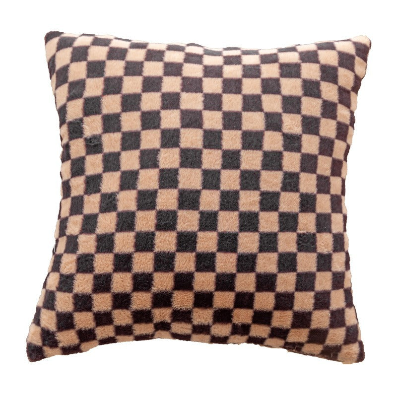 Plush Checkered Throw Pillow