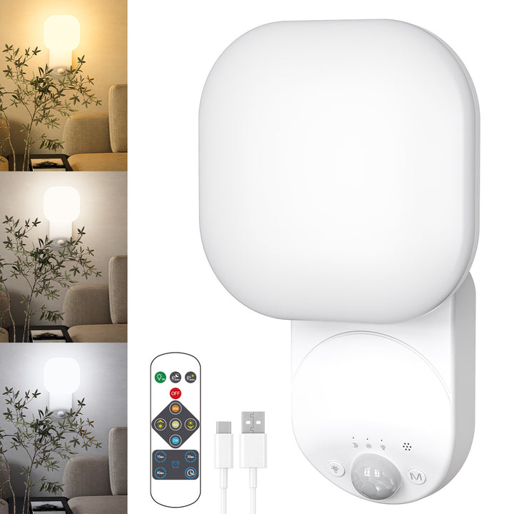 Rechargeable Motion-Activated LED Wall Light with Remote Control and Adjustable Color Temperature