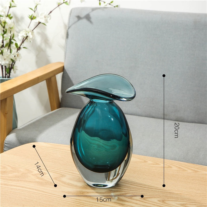 Hand-Blown Sculptural Flared-Top Art Glass Centerpiece Vase