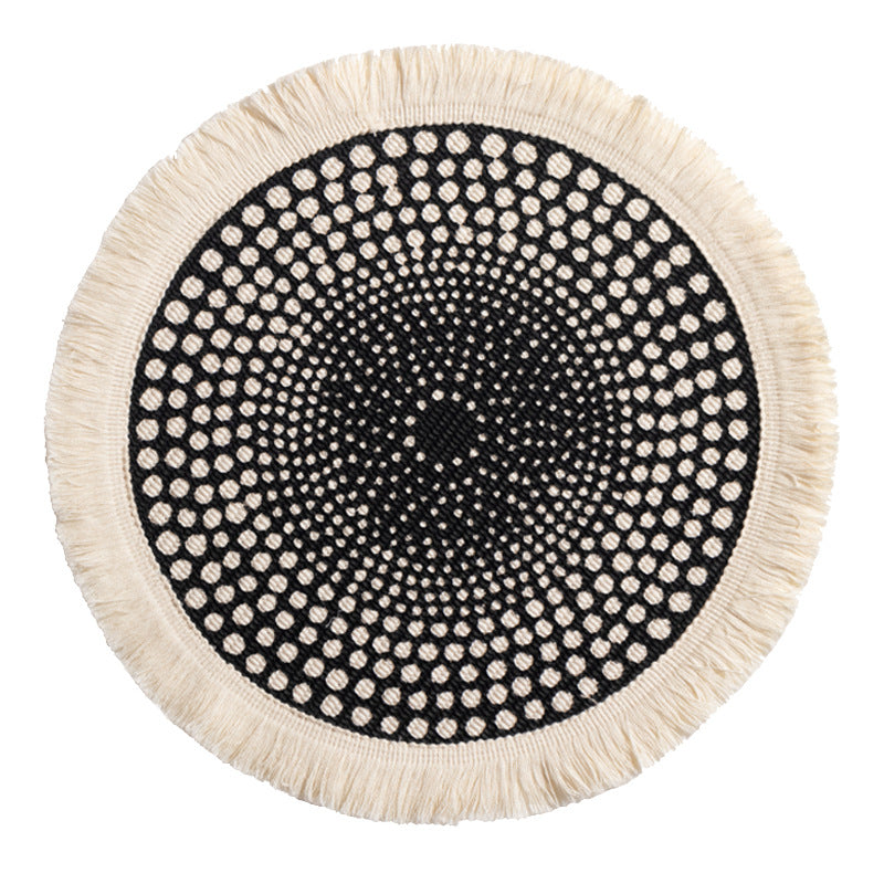Round woven Boho rug mat with decorative fringes
