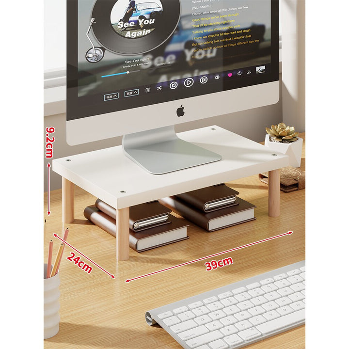Elevated Wooden-Leg Monitor Riser with Under-Shelf Storage