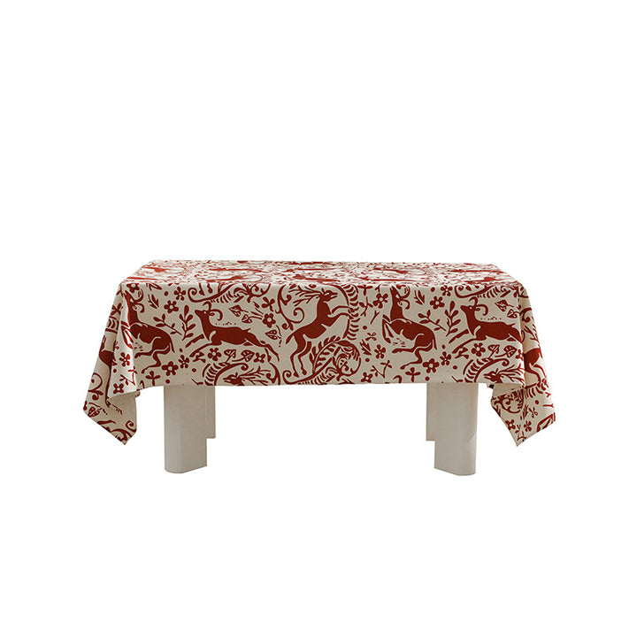 Rectangle wipeable tablecloth with diagonal checkered design and tassels