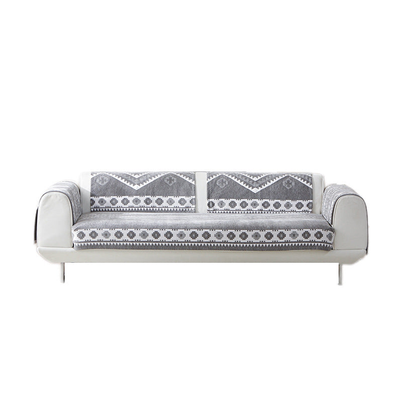 Sofa cover stretch throw with non-slip back coating and geometric ethnic pattern