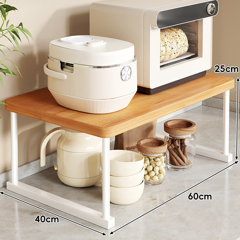 Countertop Appliance Riser Shelf with Wood-Top and Metal Frame