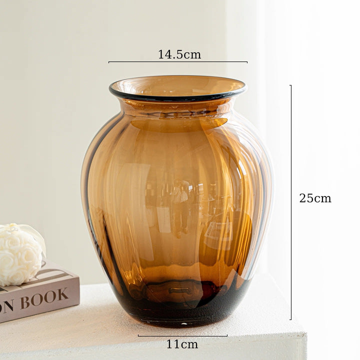 Compact Ribbed Hand-Blown Glass Tabletop Vase